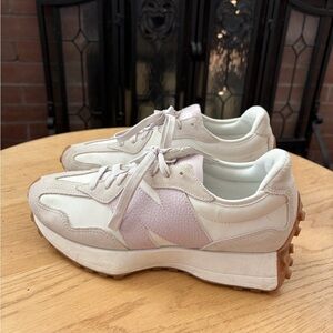 New Balance White and Light Pink Sneakers
